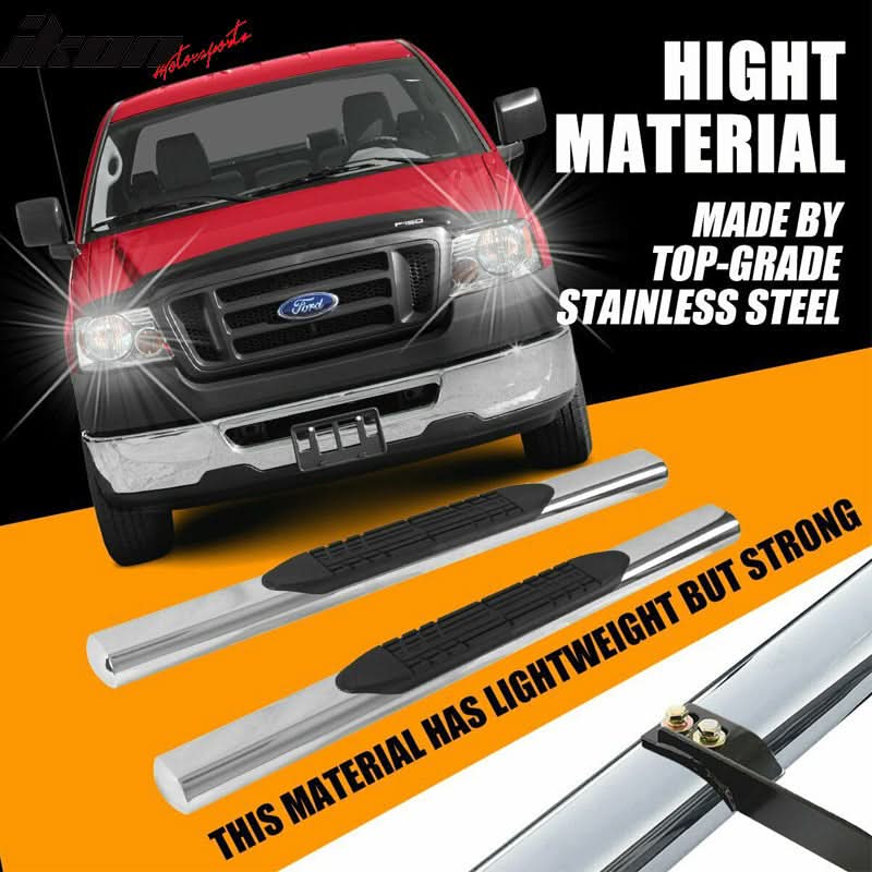 2004-2008 Ford F150 Regular Cab 4" Oval Chrome Running Board Stainless