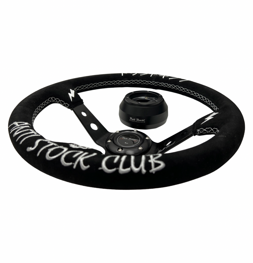 Suede Deep Dish Steering Wheel + Short Hub Adapter Kit For Dodge GM Buick Chevy