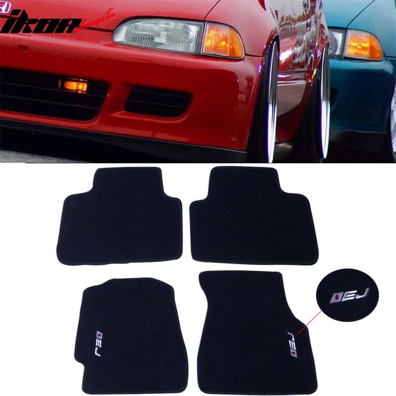 Car Floor Mat for 1992-1995 Honda Civic Carpet EJ logo 4PC Black Nylon