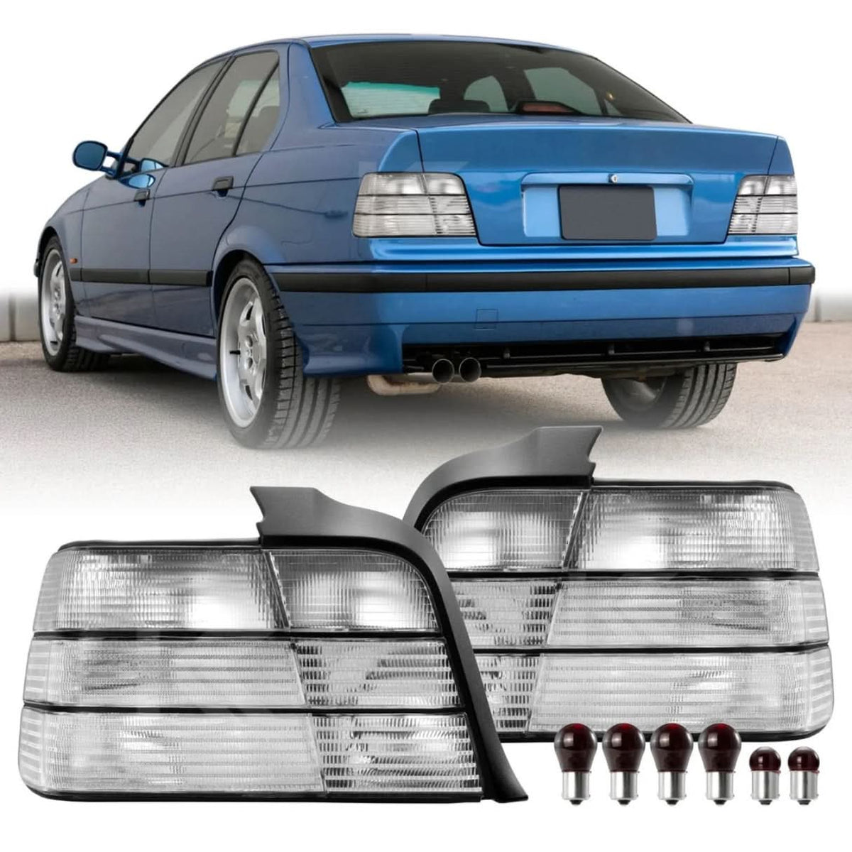 BMW 3 Series E36 All Clear Frosted Lens Tail Lights (1992-1998)