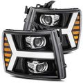 AlphaRex 07-13 Chevy 1500 LUXX LED Proj Headlights Plank Style Jet Blk w/ Activ Light/Seq Signal/DRL 880223 *Discontinued
