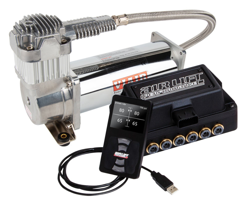 AIRLIFT 3H(1/4" Air Line,4 Gallon 7-Port Lightweight Polished,VIAIR 444C Comp)