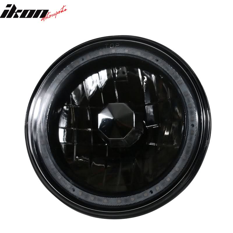 Universal 7In Round Chrome Half White Half Black RGB Halo Headlights