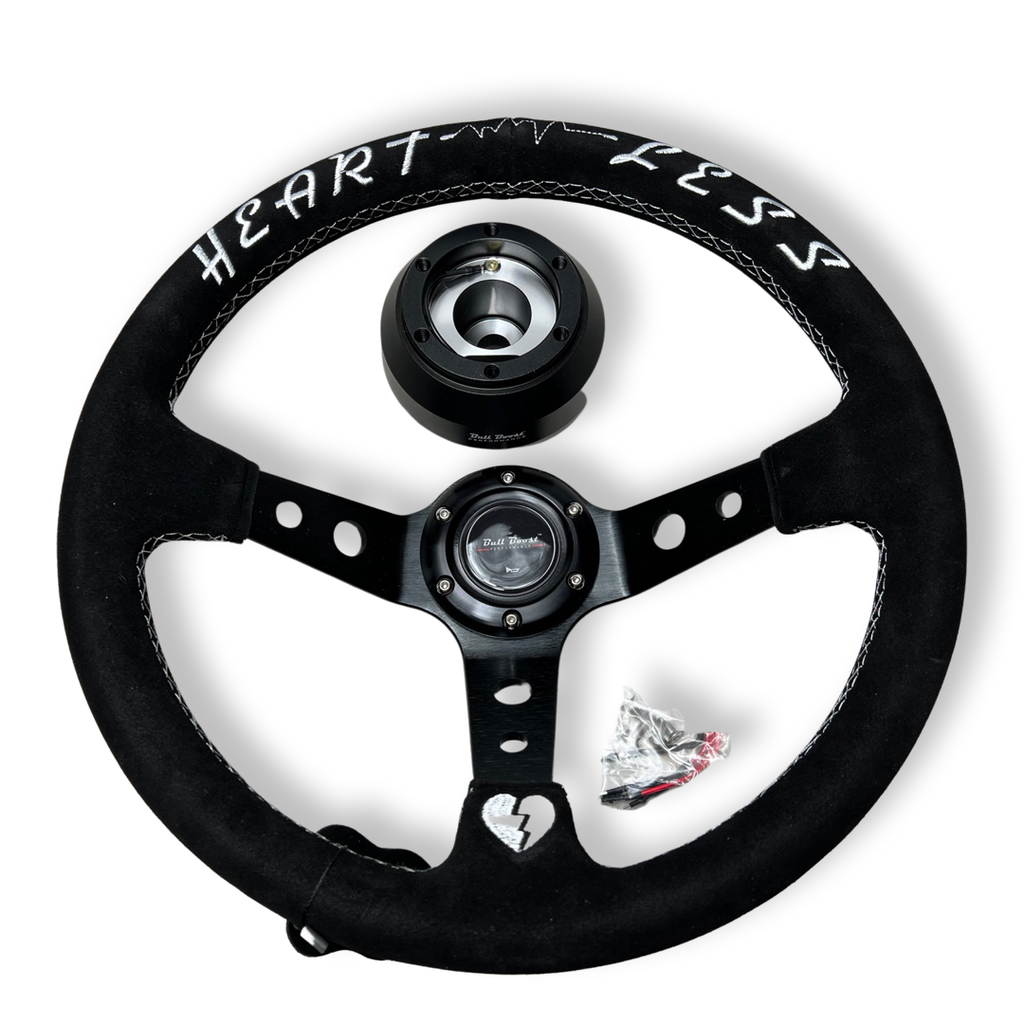 Suede Deep Dish Steering Wheel + Short Hub Adapter Kit For Dodge GM Buick Chevy