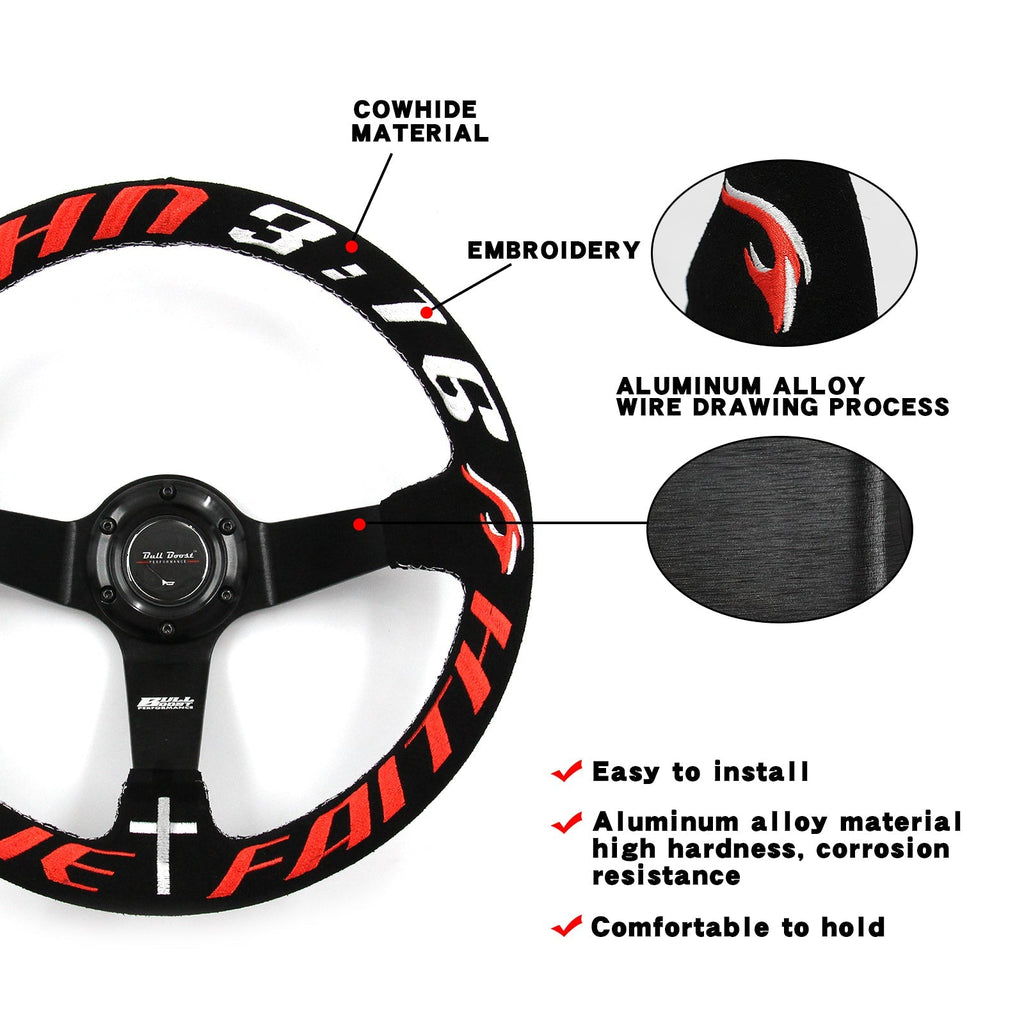Have Faith Infiniti G35 G37 Suede 3"Deep Dish Steering Wheel + Quick Release Short Hub Adapter