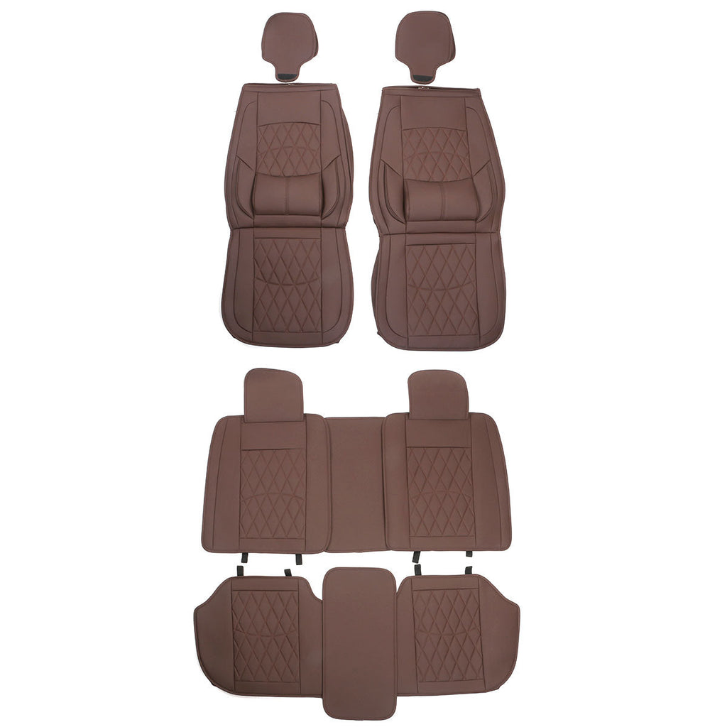 Universal PU Leather Car Seat Cover w/ Lumbar 04B Style Full Set