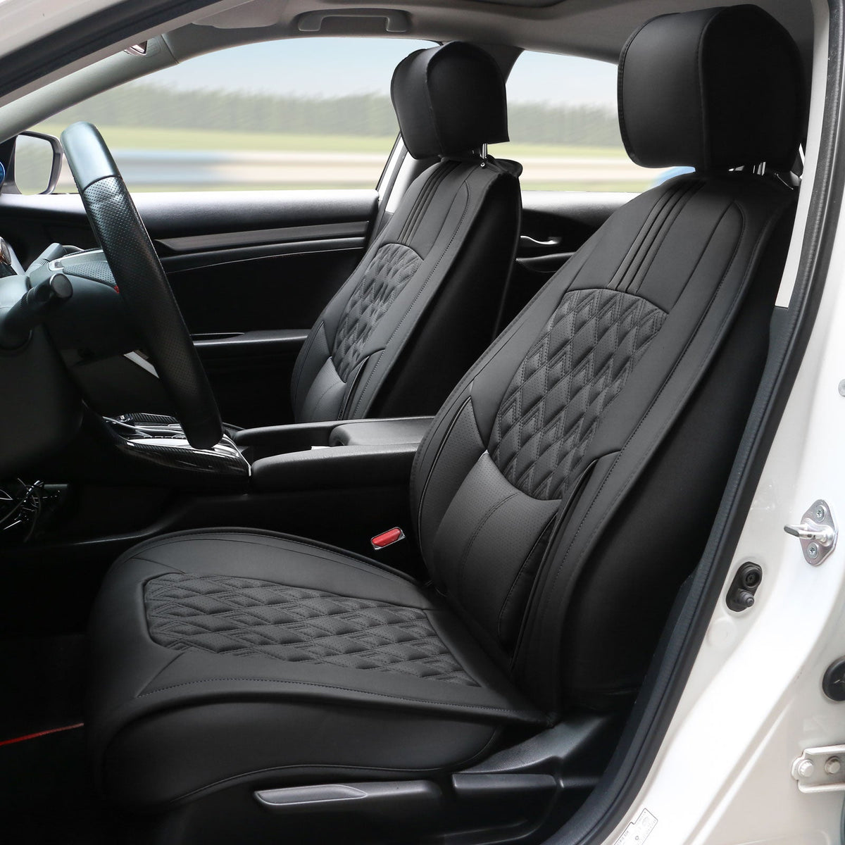 2016-2021 Honda Civic Seat Covers PU Leather Car Cushion w/ Lumbar