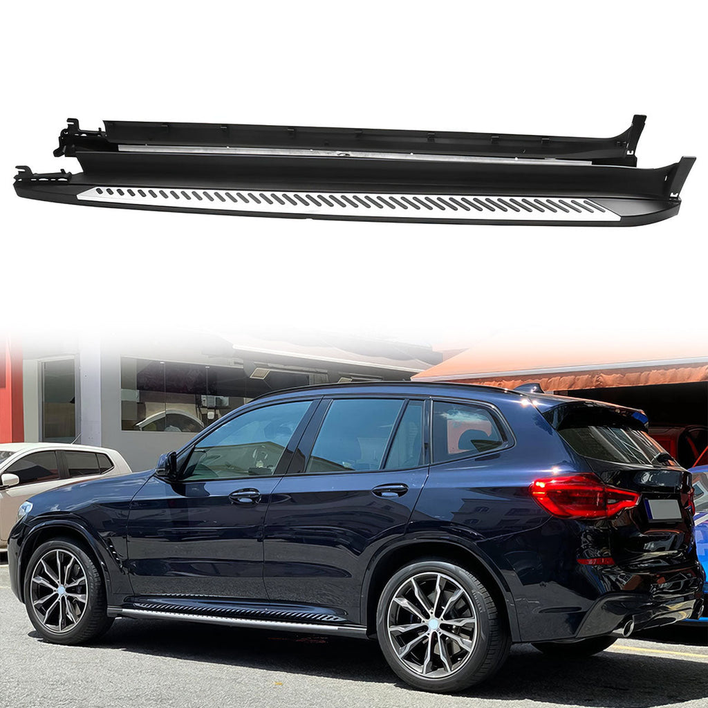 2018-2024 BMW X3 G01 Black Silver Running Boards Side Step Bars Pair