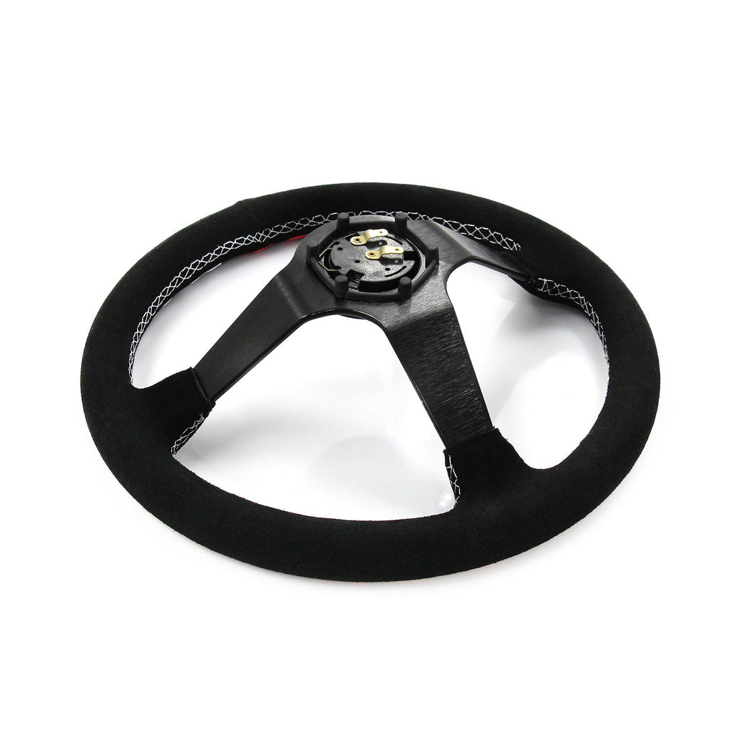 Universal 350mm 3"Deep Dish 6-Bolt Steering Wheel Black Suede Have Faith