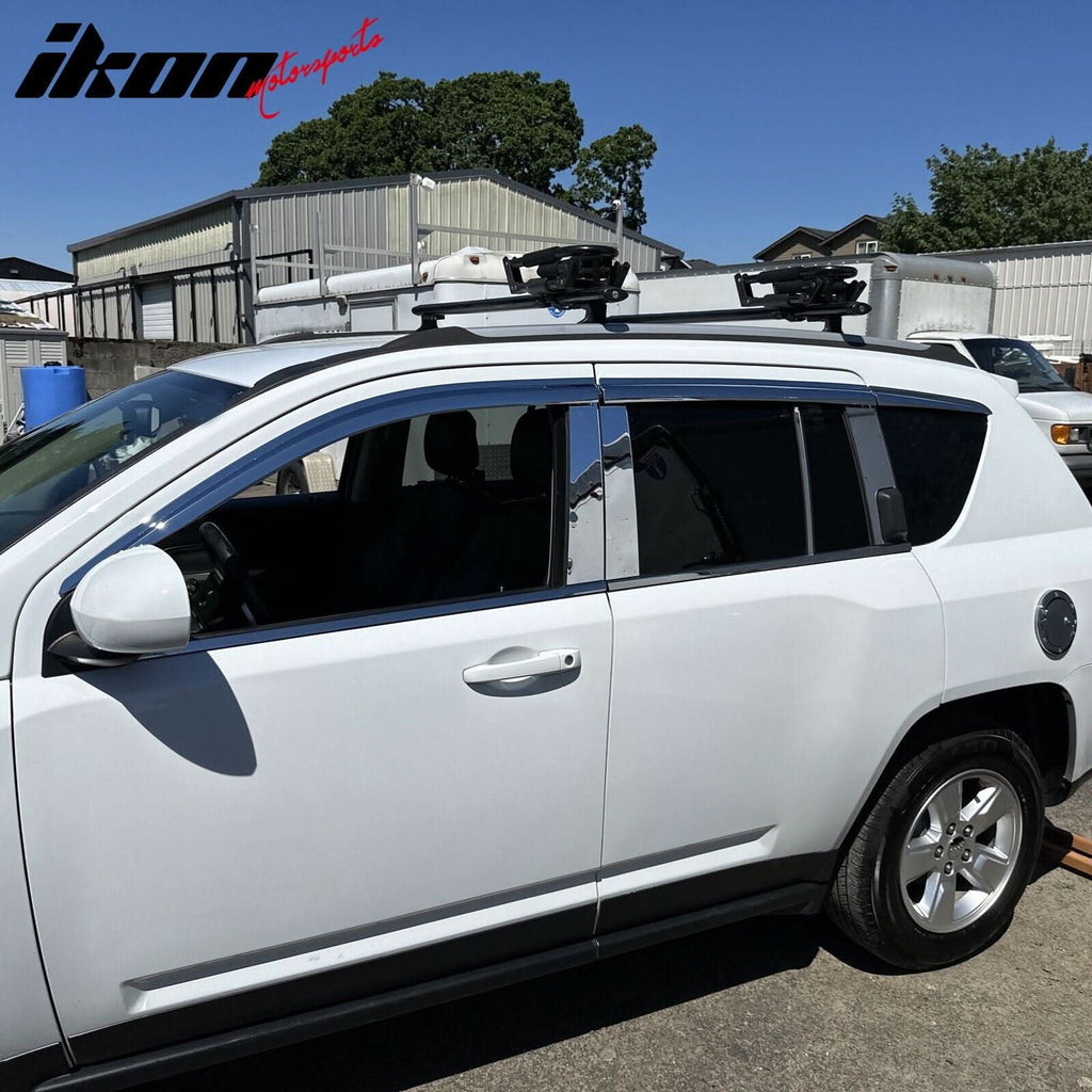 2007-2017 Jeep Compass Window Visor ABS Chrome Sun Rain Guard 6PC Vent