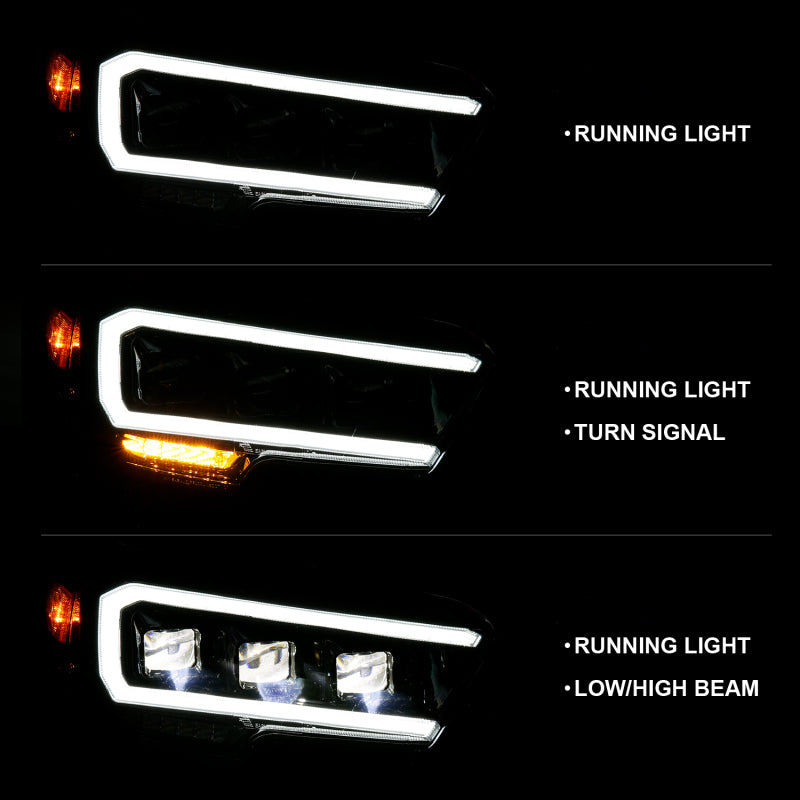 ANZO 2016-2018 Toyota Tacoma LED Projector Headlights Plank Style Black w/ Amber 111496