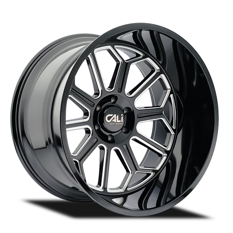 Cali Off-Road 9117 Auburn 24x14 / 6x139.7 BP / -76mm Offset / 106mm Hub Gloss Black Milled Wheel 9117-24483BM