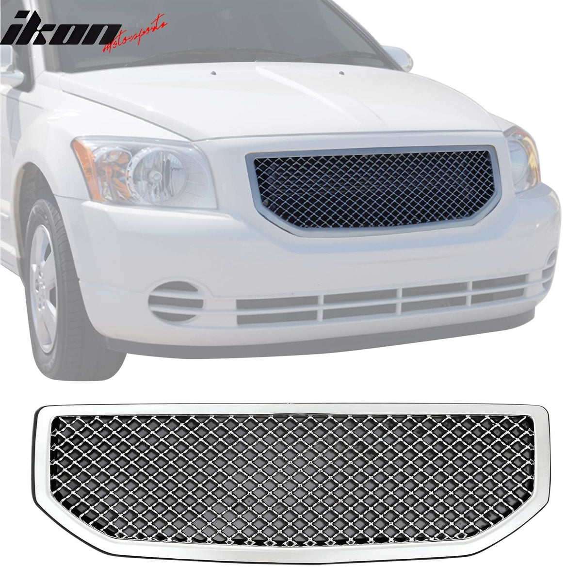 2007-2012 Dodge Caliber Mesh Style ABS Front Bumper Grille - Chrome