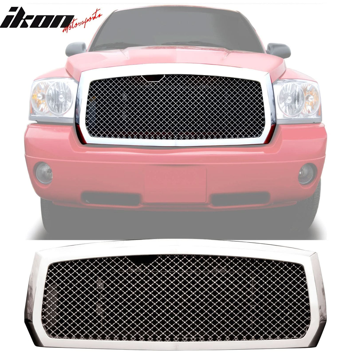 2005-2007 Dodge Dakota Chrome Front Hood Grille ABS Bently Mesh Style