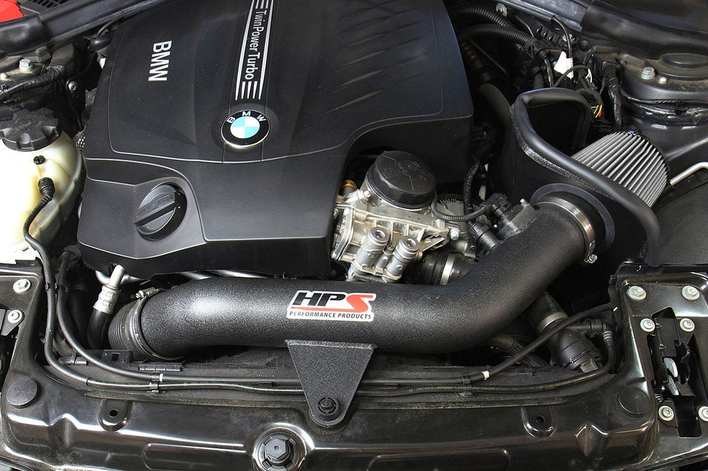 HPS Shortram Air Intake Kit 2013-2015 BMW 335i 335ix F31 F34 3.0L Turbo N55, Includes Heat Shield, Black