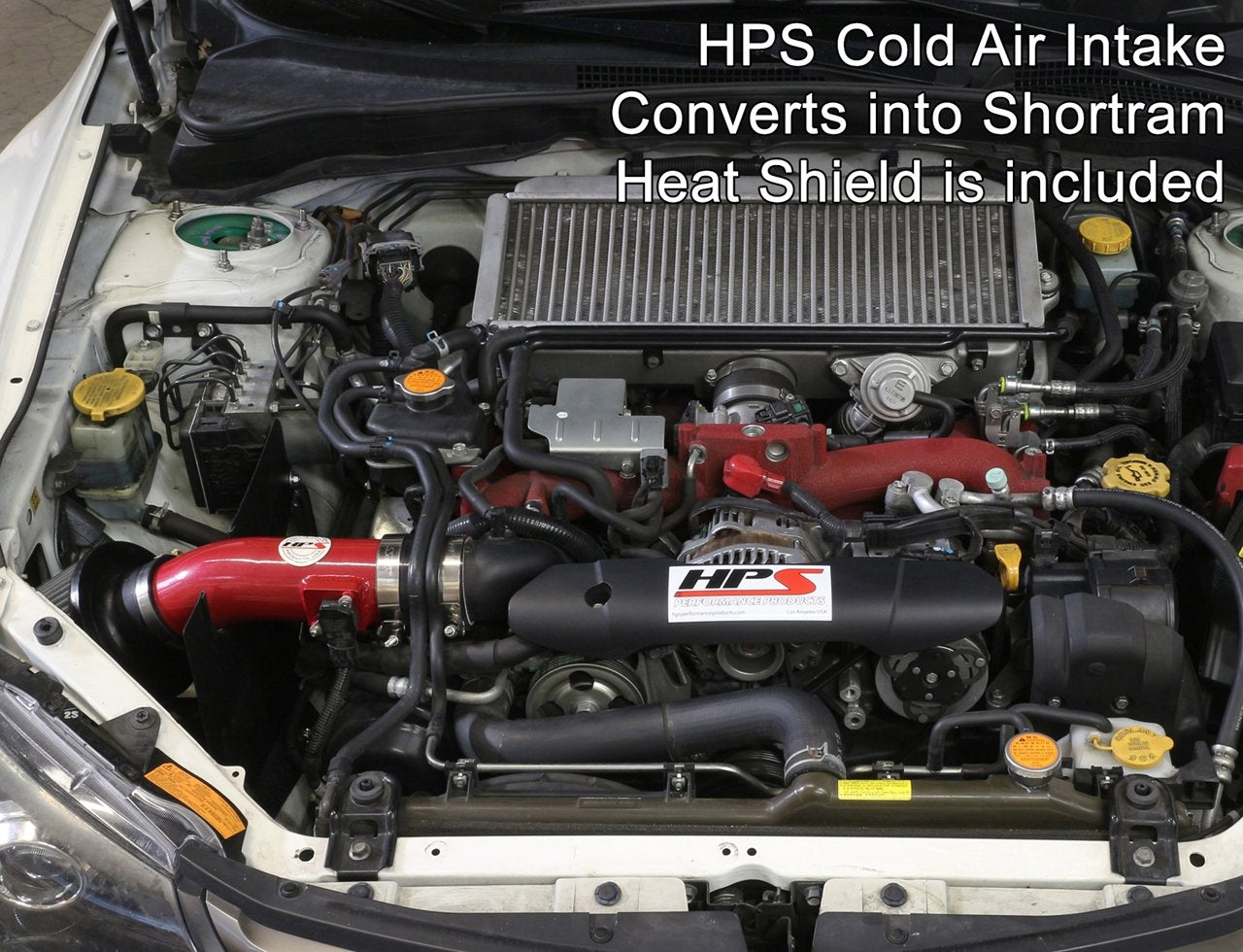 HPS Cold Air Intake Kit 2008-2014 Subaru WRX STI 2.5L Turbo, Converts to Shortram, Red
