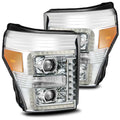 AlphaRex 11-16 Ford F-350 SD LUXX LED Proj Headlights Plank Style Chrm w/Activ Light/Seq Signal/DRL 880145 *Discontinued