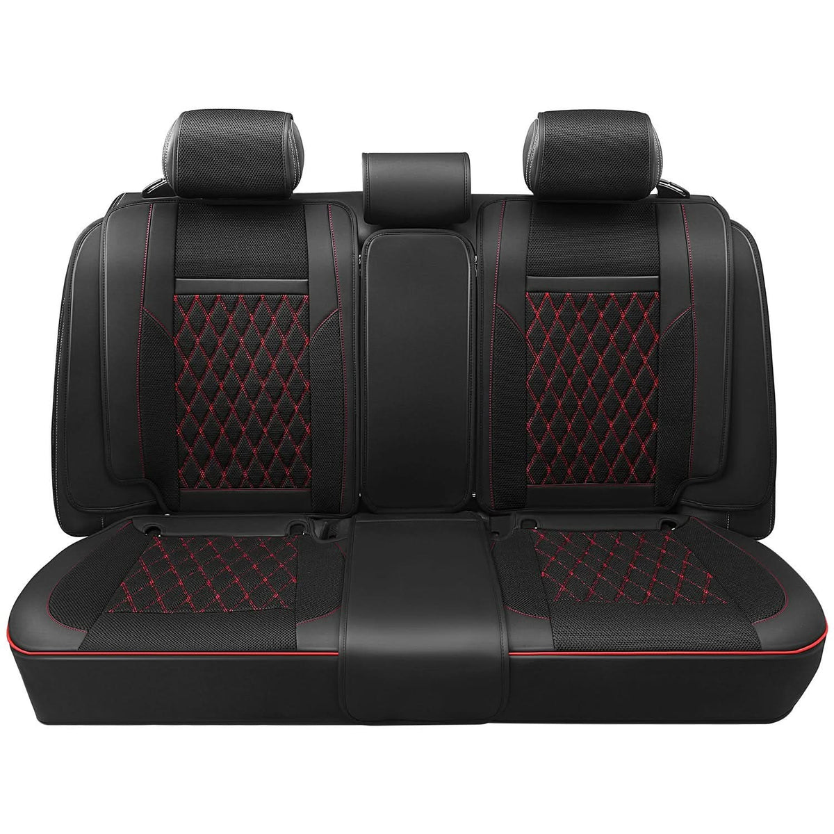 Diamond Stitch Mesh Fabric Seat Covers - Full Set 4PCS Black Red
