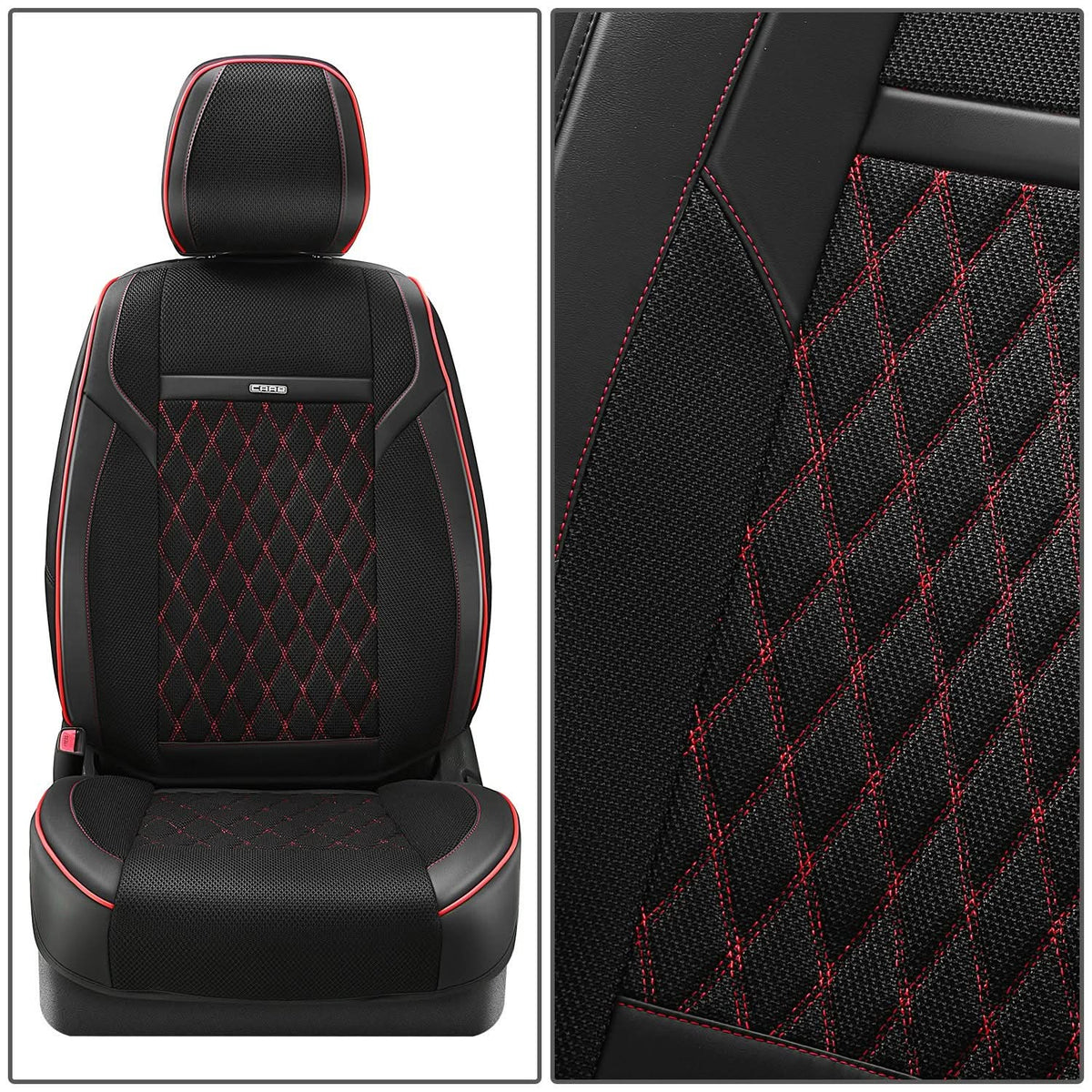 Diamond Stitch Mesh Fabric Seat Covers - Full Set 4PCS Black Red