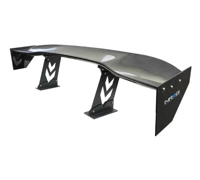 NRG Carbon Fiber 59 Inch Universal Rear Spoiler Arrow Cut Out Stands and End plates