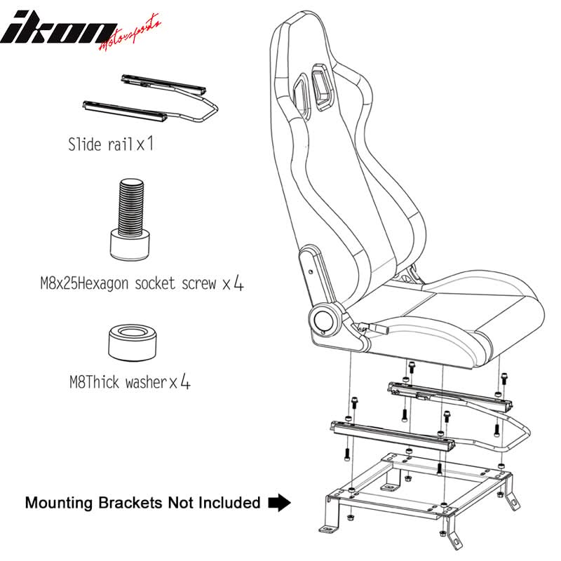 Universal Black Racing Seat 2PC Dual Slider Belt PU Carbon Leather