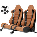 Universal Brown Racing Seat with Dual Slider 5 Point Cam-lock Belt PU