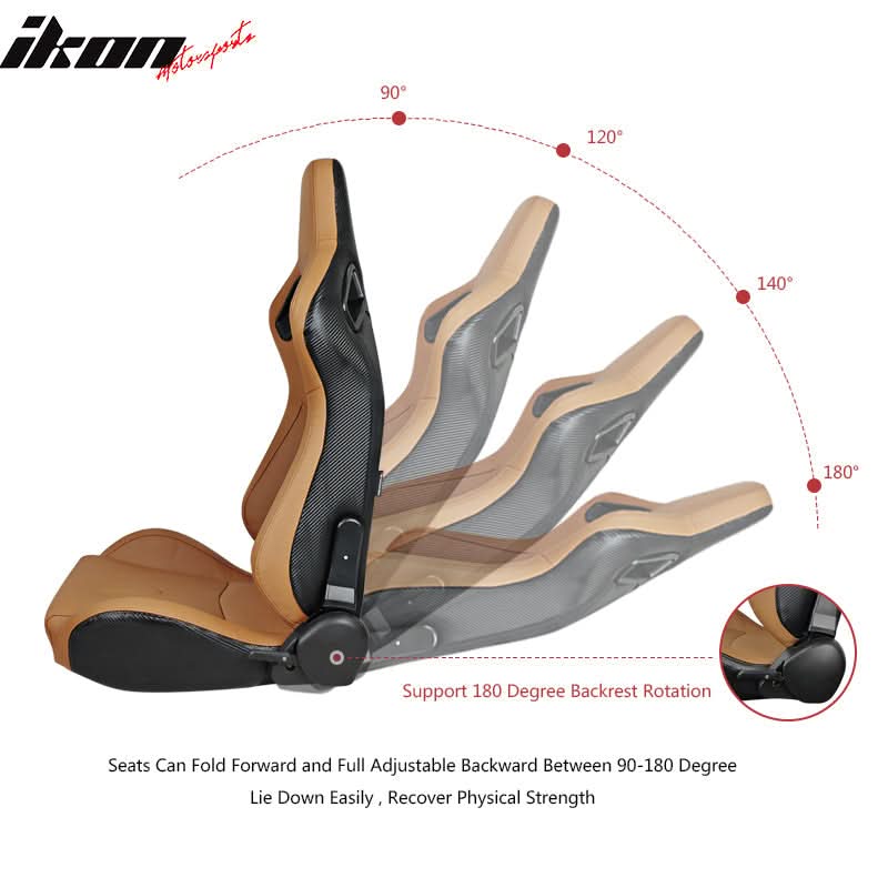 Universal Brown Racing Seat with Dual Slider 6 Point Cam-lock Belt PU