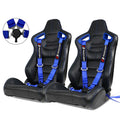 Universal Blue Bezel Racing Seat Dual Slider Cam-lock Belt PU Carbon