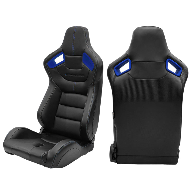 Universal Blue Bezel Racing Seat Dual Slider Cam-lock Belt PU Carbon