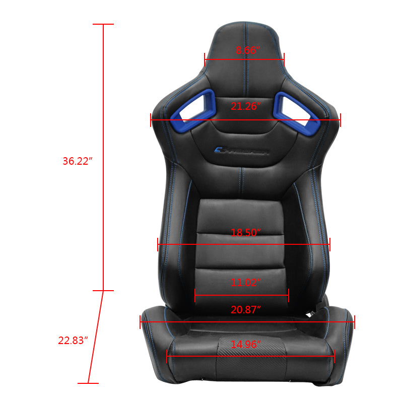 Universal Blue Bezel Racing Seat Dual Slider Cam-lock Belt PU Carbon