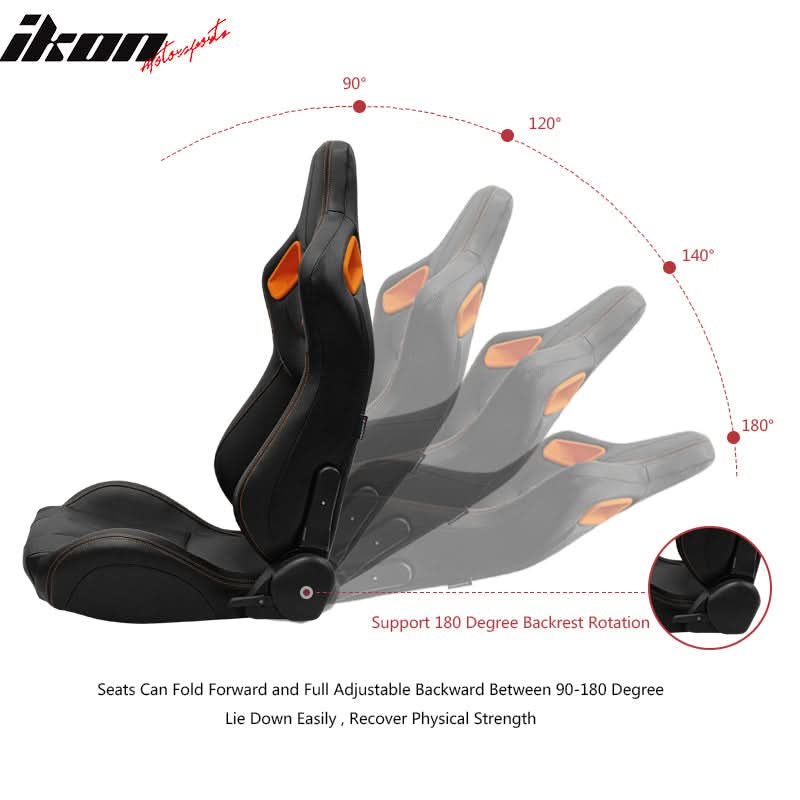 Universal Orange Bezel Racing Seat Dual Slider Buckle Belt PU Carbon
