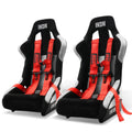 Universal Racing Bucket Seats W/ Slider 4 Point 3" Belt Harness Red