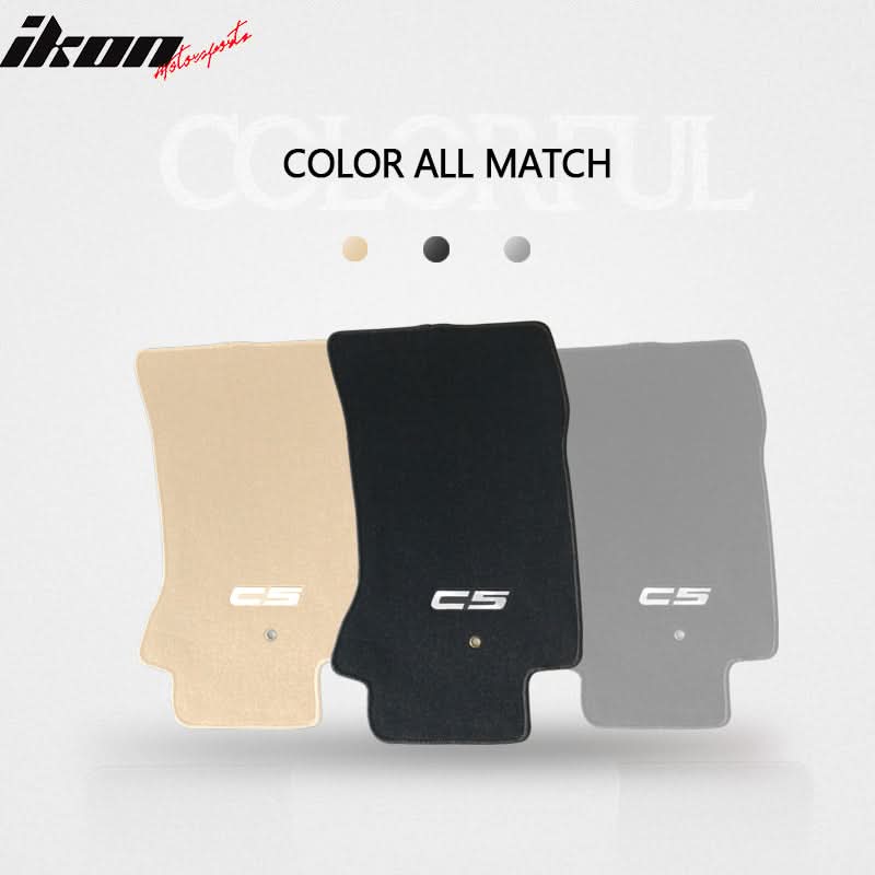Car Floor Mat for 1997-2004 Chevy Corvette Black C5 Logo 2PC Nylon