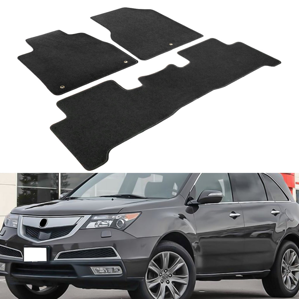 Car Floor Mat for 2007-2013 Acura MDX Black Front Rear  Nylon 3 PCS