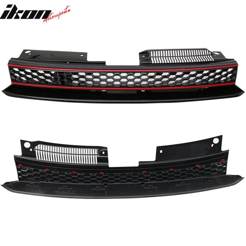 2010-2014 Volkswagen Golf 6 GTI Style Black Red Front Mesh Grille ABS