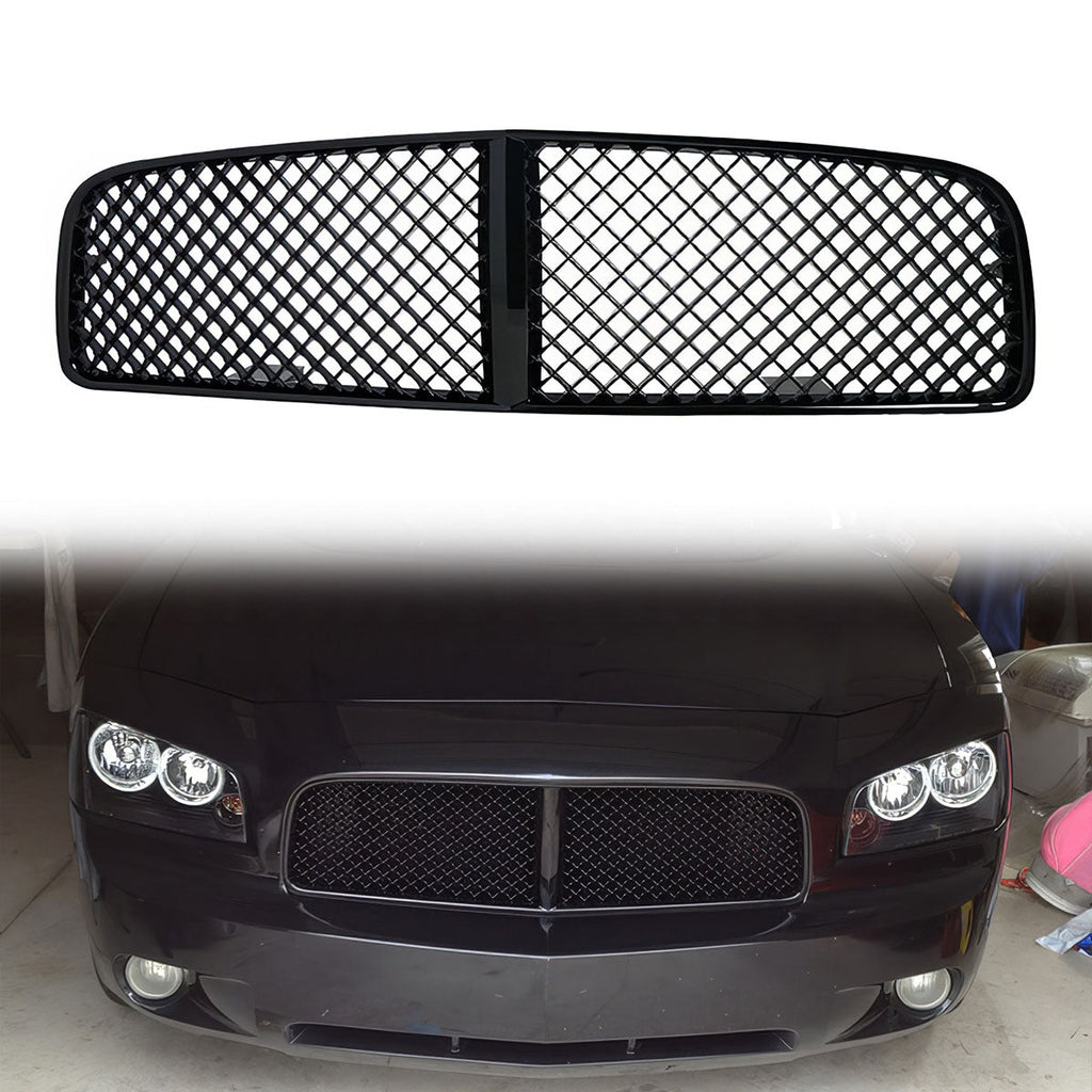 2006-2010 Dodge Charger Black Mesh Front Bumper Hood Grille Grill ABS