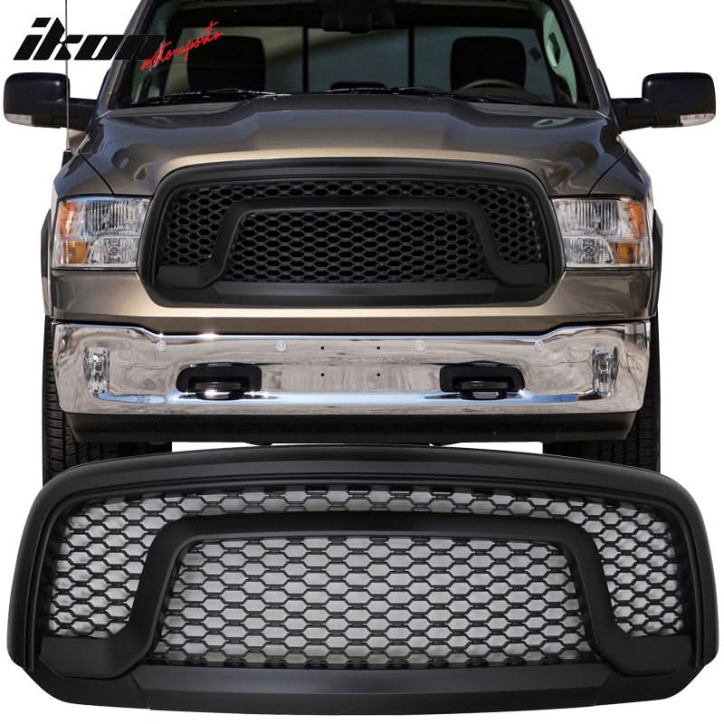 2013-2024 Dodge Ram 1500 Honeycomb R Style Black Front Grille ABS