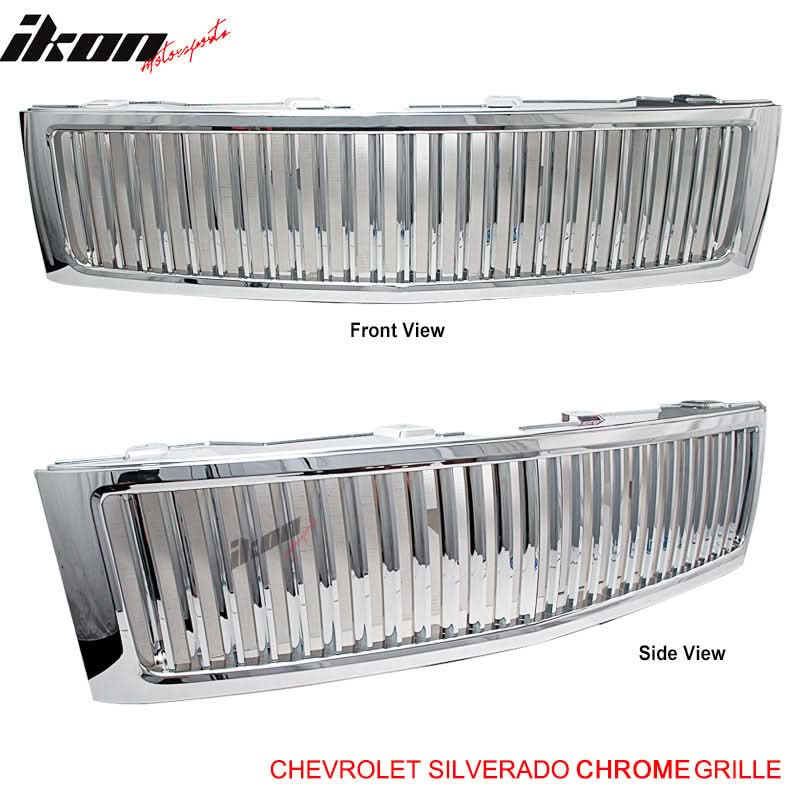 2007-2013 Chevy Silverado 1500 Front Vertical Hood Grille Chrome ABS
