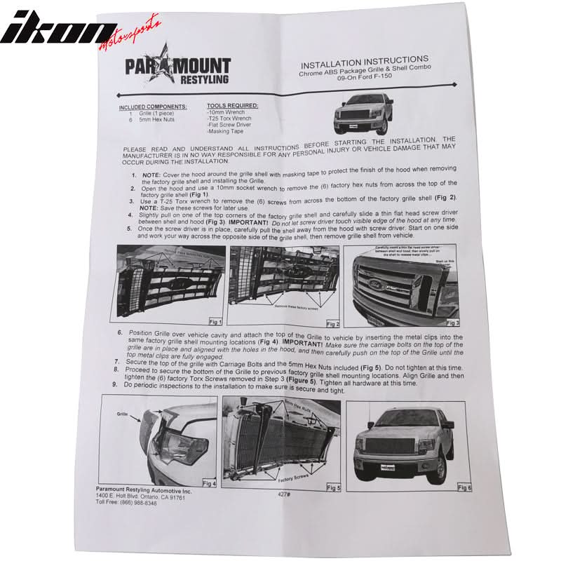 2009-2014 Ford F150 R Front Bumper Hood Grille Mesh Hood Guard ABS
