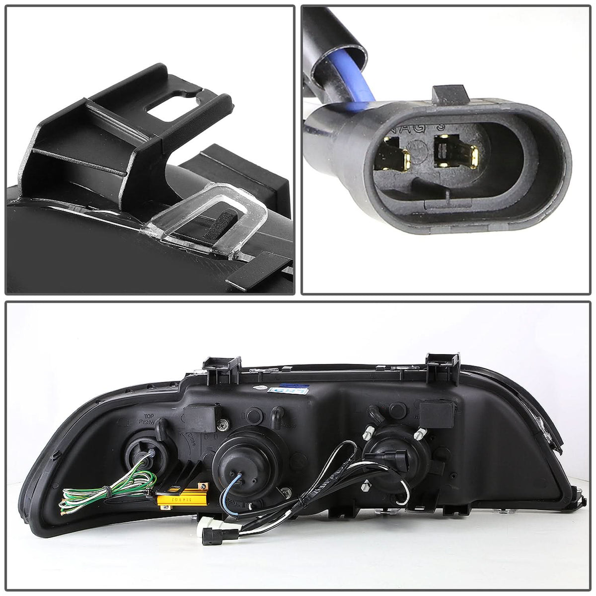 96-03 BMW 5 Series 3D Crystal Halo Projector LED Headlights Black