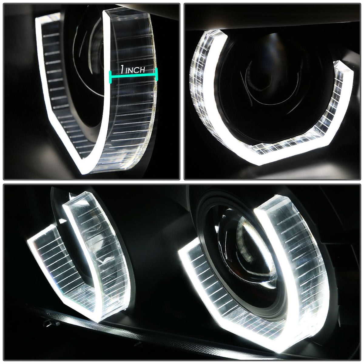96-03 BMW 5 Series 3D Crystal Halo Projector LED Headlights Black