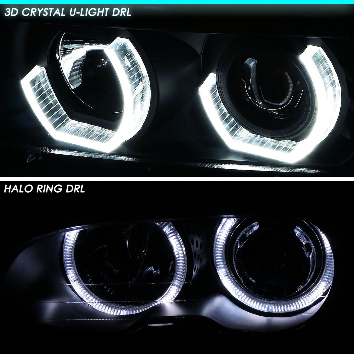 99-01 BMW 3-Series 3D Crystal Halo Projector LED Headlights Black
