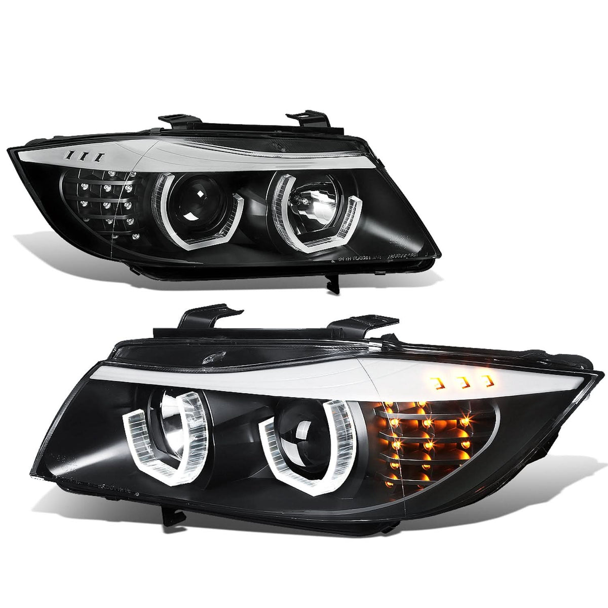 2006-2012 BMW 3-Series 3D Crystal Halo Projector LED Headlights Black