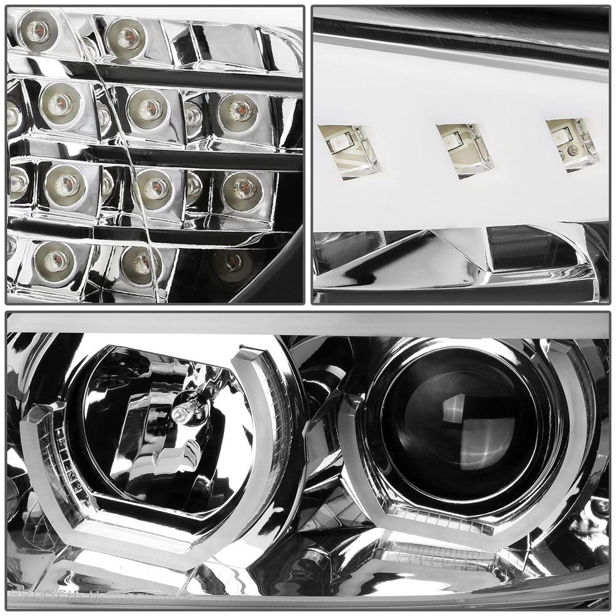 06-12 BMW 3-Series E90 3D Crystal Halo Projector LED Headlights Chrome