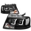 04-08 Ford F-150 3D LED J-Bar Halo Projector Headlights Black Housing