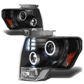 2009-2014 Ford F-150 LED Halo Projector Headlights - Black Housing