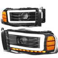 2002-2005 Dodge Ram LED DRL Projector Headlights Black Housing