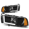 94-02 Dodge Ram LED DRL Headlights - Black Housing Amber Corner