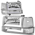92-96 Ford F-150 F-250 F-350 Bronco Dual LED DRL Headlights Chrome