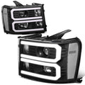 2007-2014 GMC Sierra Dual U-Bar LED DRL Headlights Black Housing